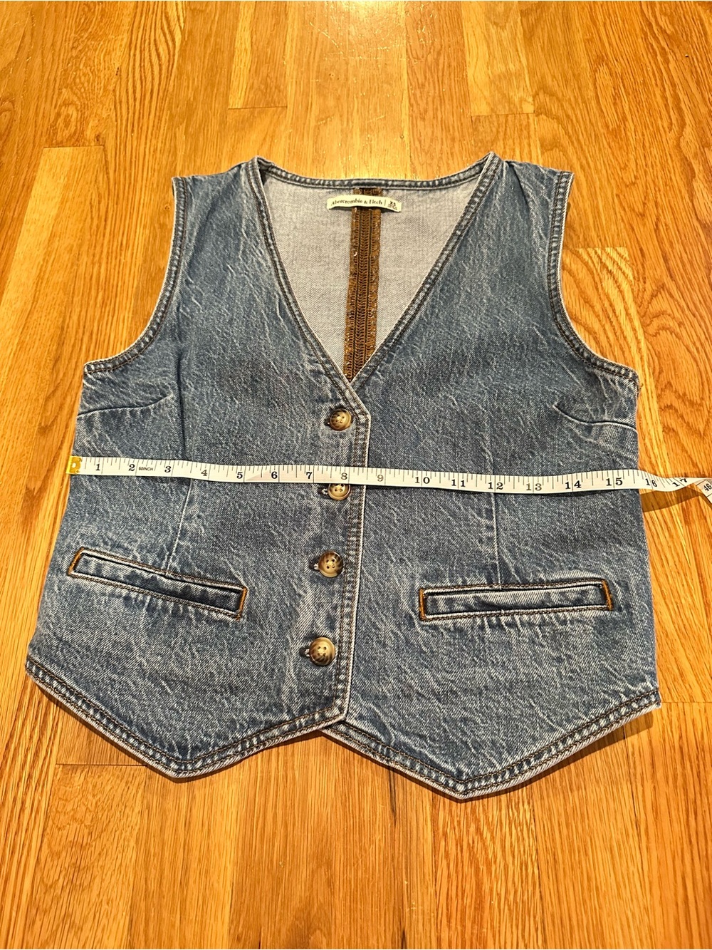Abercrombie & Fitch Denim Vest XS | Light Wash Button Front Utility Vest - Picture 7 of 13
